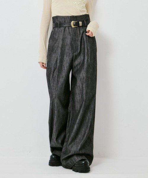 ワイドパンツ ジーンズ デニム デニムパンツ 「IHNN/イン」DENIM WIDE PANTS/デニムワイドパンツ レディースの画像