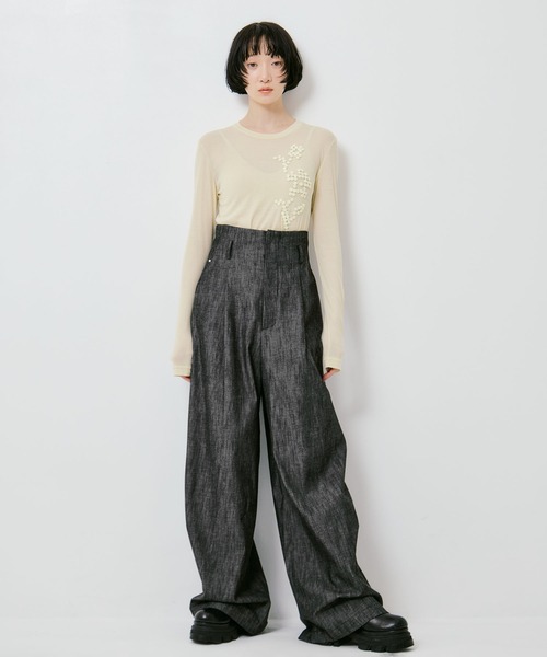 ワイドパンツ ジーンズ デニム デニムパンツ 「IHNN/イン」DENIM WIDE PANTS/デニムワイドパンツ レディースの画像