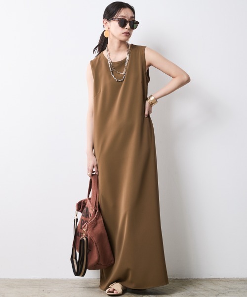 「CHIC STYLE」 ノースリーブワンピース L オリーブ レディース_画像2