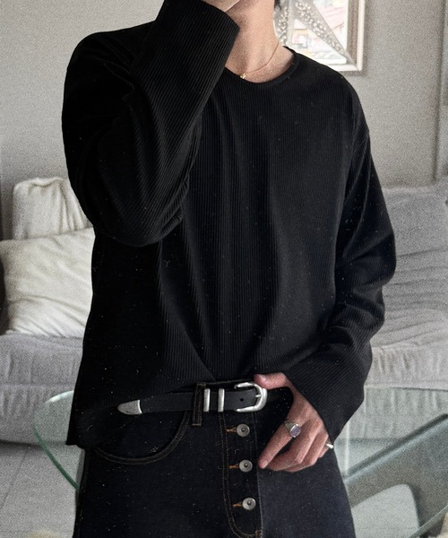 VELNUS tシャツ 「VELNUS」Cropped V-Neck Ribbed Knit Long-Sleeve T