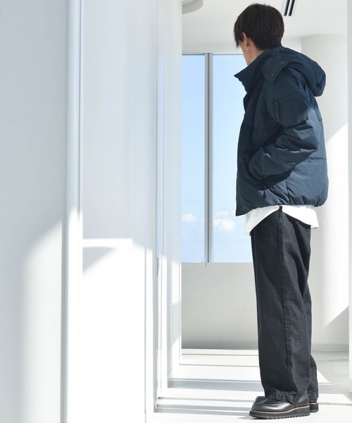 wjk ダッフル　ダウンジャケット M グレー フード脱着可能 MENS】L-7 DOWN COAT ダウンコート ウィンドストッパー / WINDSTOPPER