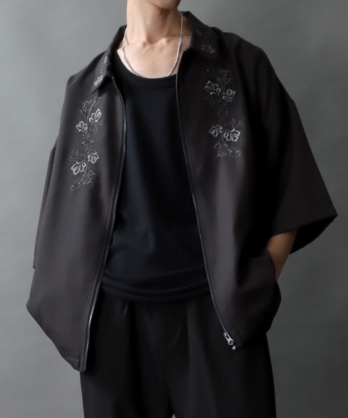 【サリースコット】コットン混 フラワーエンブロイダリー 花柄刺繍中綿ブルゾン L SITRY ブルゾン アウター Flower Embroidery short sleeve