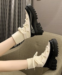 ブーツ 「韓国コーデに」フェイクソックスレースアップミドル