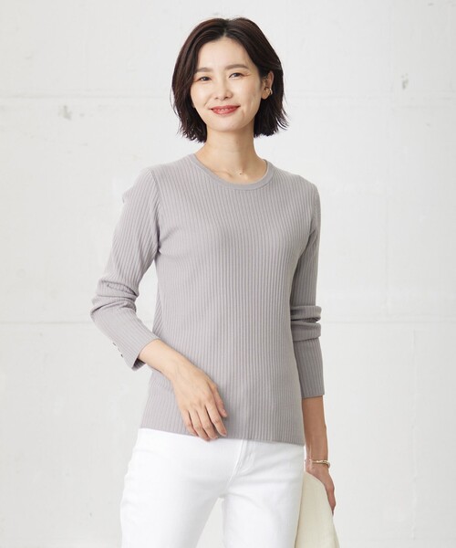 tシャツ 針抜きフライス クルーネック リブ カットソー レディース
