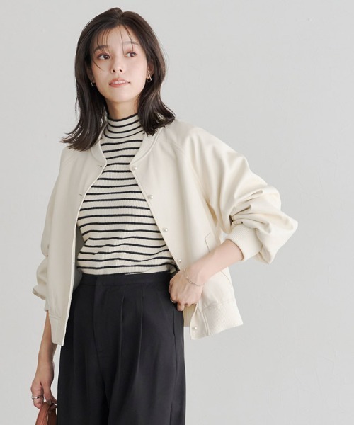 Pierrot（ピエロ） ブルゾン アウター フェイクレザーパールボタン