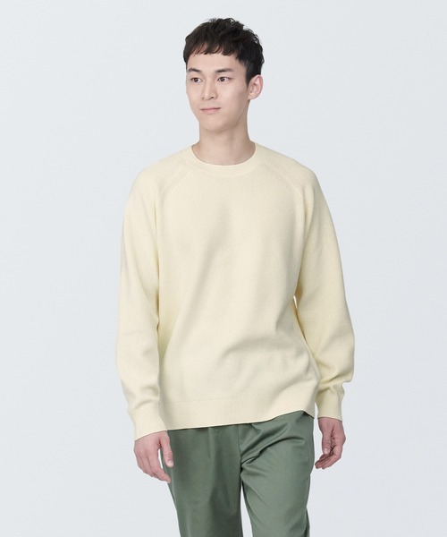 MUJI Labo 無印 紳士 ヤク畦編み クルーネックセーター バーガンディ 無印良品（MUJI） セーター ニット 紳士 洗える畦編みクルーネック