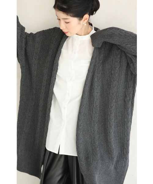 cawaii カーディガン 流れる編み柄ニットロングカーディガン