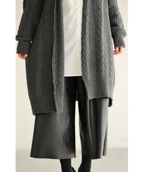 cawaii カーディガン 流れる編み柄ニットロングカーディガン