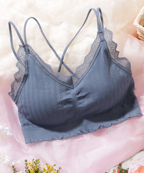 Lace Ladies ナイトブラ レース付き バック クロス ノンワイヤー