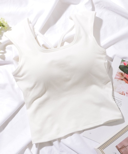 ホワイトバッククロスストラップタンクトップ Lace Ladies（レースレディース） タンクトップ ノースリーブ スクエア