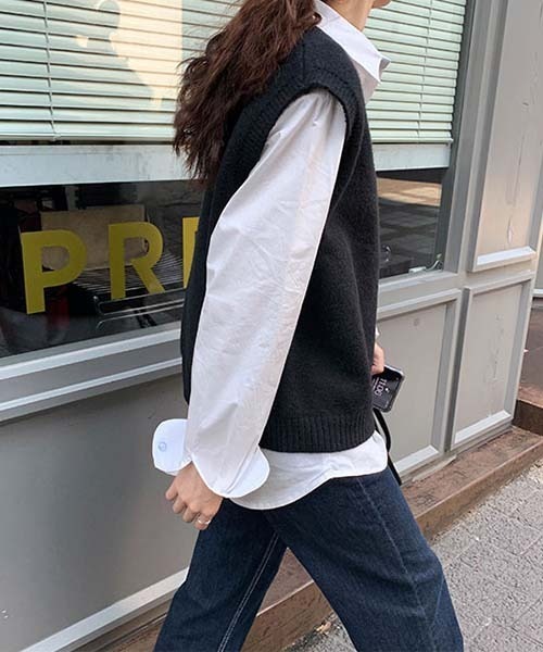 gossip!ロサンゼルス ベスト ジレ ルーズVネックニットベスト