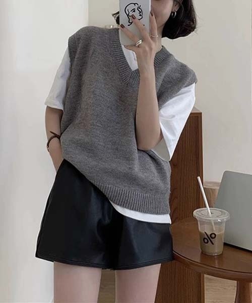 gossip!ロサンゼルス ベスト ジレ ルーズVネックニットベスト