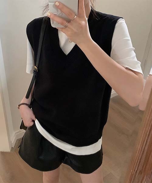 gossip!ロサンゼルス ベスト ジレ ルーズVネックニットベスト