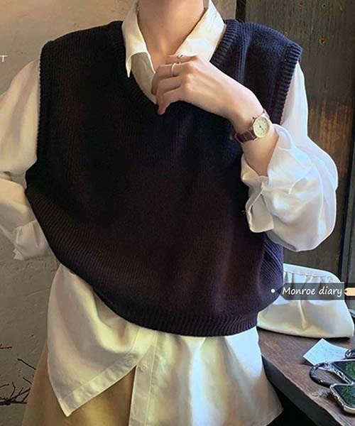 gossip!ロサンゼルス ベスト ジレ ルーズVネックニットベスト