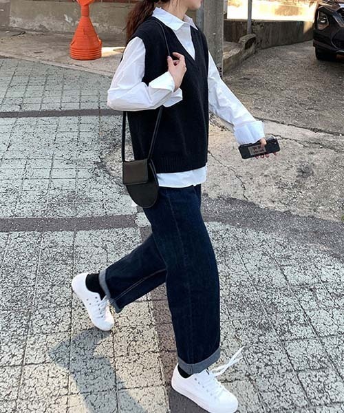 gossip!ロサンゼルス ベスト ジレ ルーズVネックニットベスト