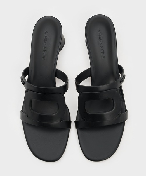 CHARLES & KEITH サンダル ミュール ブラック 23㎝ ヒール 夏 CHARLES ＆ KEITH サンダル カットアウトシリンダーヒール