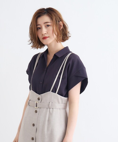grove ブラウス シャツ サッカーギンガムスキッパーシャツ