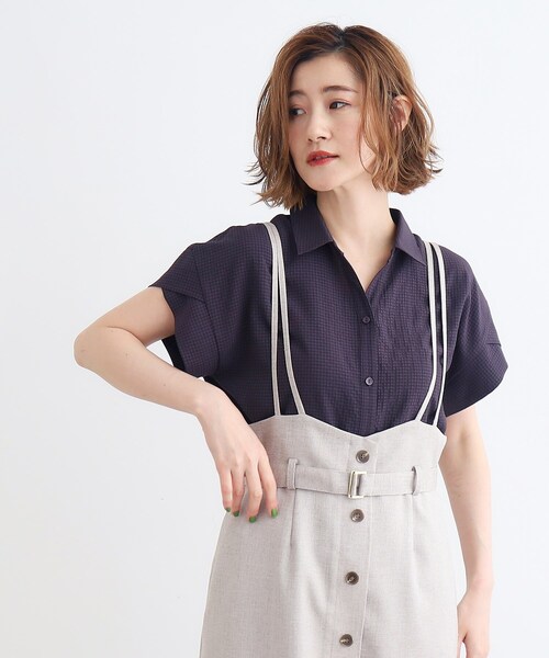 grove ブラウス シャツ サッカーギンガムスキッパーシャツ