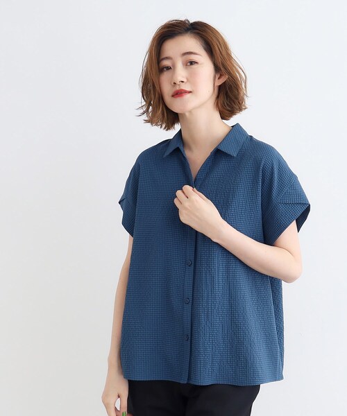 grove ブラウス シャツ サッカーギンガムスキッパーシャツ