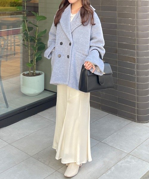 新品未使用 THE YoN ウールライクシャギーミドルコートグレーチェック 新品未使用 THE YoN ウールライクシャギーミドルコートグレーチェック