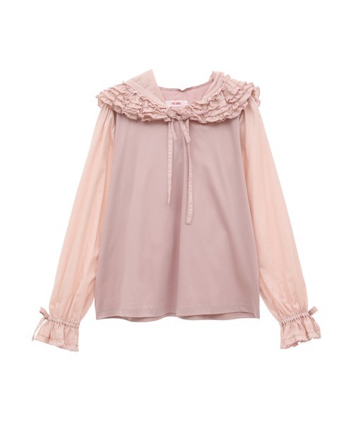 tシャツ Tシャツ ローンフリルフード付きカットソー レディース
