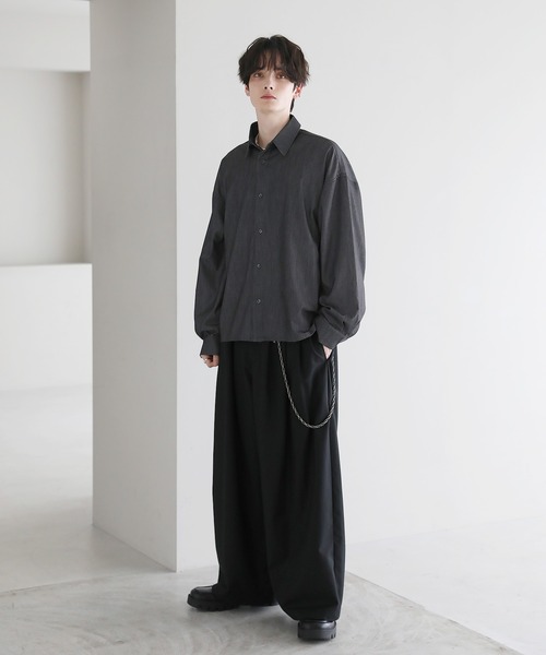 ASTRONOMY シャツ レーヨンデニムショート丈ドレープ長袖シャツ メンズ