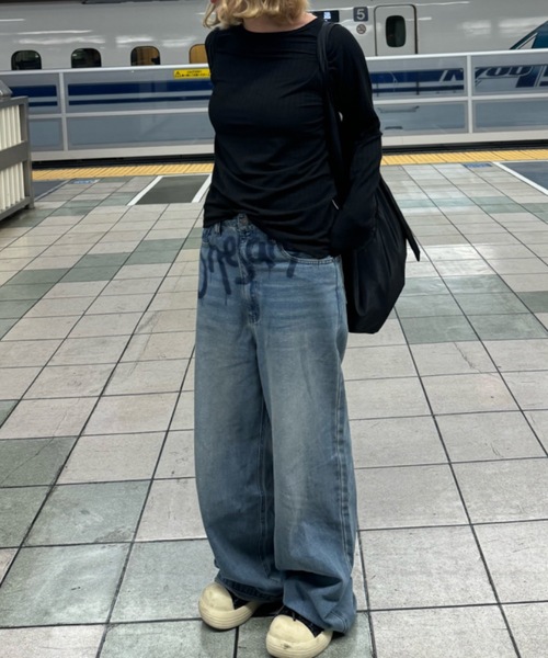 ジーンズ デニム デニムパンツ shadow print denim レディース