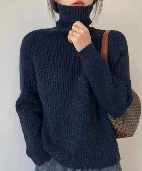 ダークネイビー タートルネックセーター　ラメ VitaFelice（ヴィータフェリーチェ） ニット セーター ラメタートル