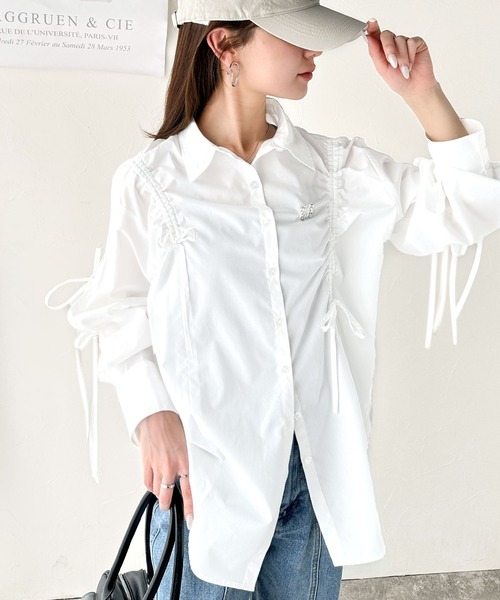 【あっちゃん】colette malouf　シルクリボン&ウィム白シャツ mily bilet ブラウス シャツ 夏 「mily bilet」大人カジュアルに高級感