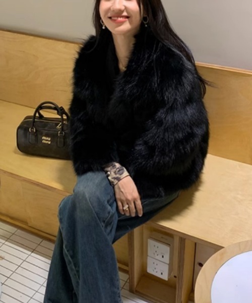 コート アウター フェイクファーボリュームジャケット レディース
