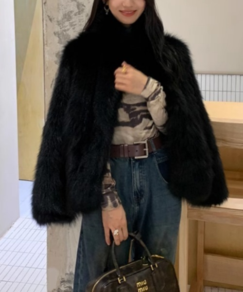 コート アウター フェイクファーボリュームジャケット レディース