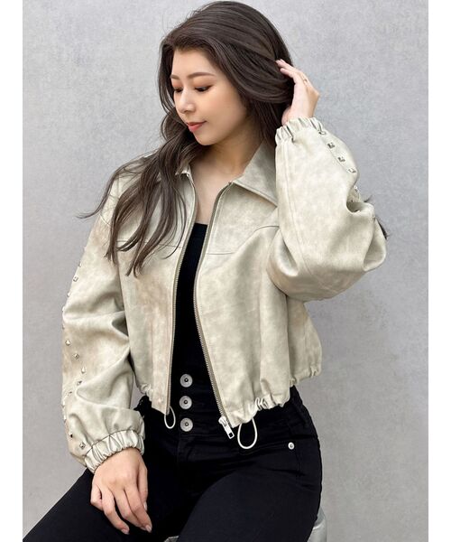 GYDA（ジェイダ） レザージャケット ライダース Sleeve Studs フェイク