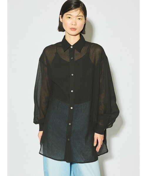 ブラウス シャツ MIDIUMISOLID for Ladies シアーロングスリーブシャツ レディース