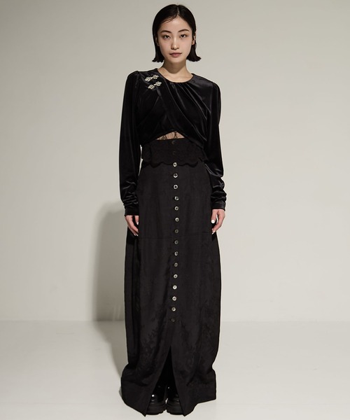 タナカダイスケ　ベロアスカート タナカダイスケ|flower lace black velour skirt – tanakadaisuke