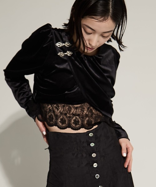 tシャツ 「tanakadaisuke/タナカダイスケ」gather neck velour tops/ギャザーネックベロアトップス レディース tanakadaisuke（タナカダイスケ）の「【tanakadaisuke/タナカ