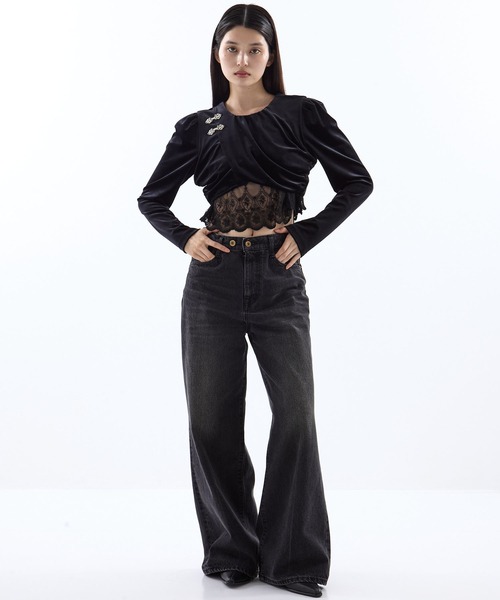tシャツ 「tanakadaisuke/タナカダイスケ」gather neck velour tops/ギャザーネックベロアトップス レディース tanakadaisuke/タナカダイスケ】gather neck velour tops