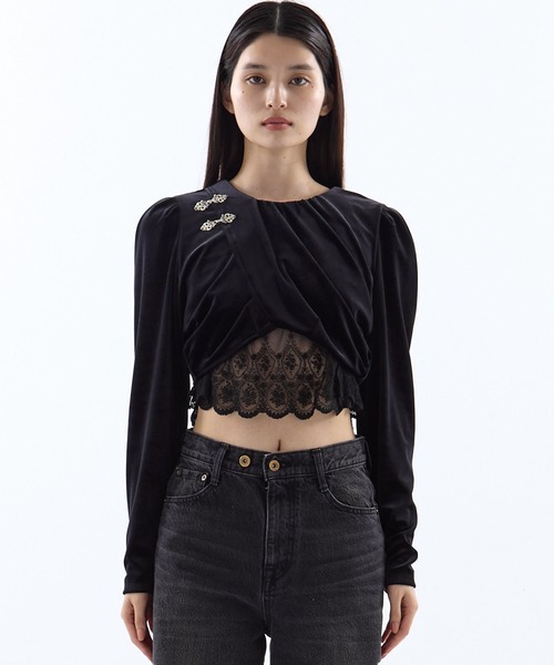 tシャツ 「tanakadaisuke/タナカダイスケ」gather neck velour tops/ギャザーネックベロアトップス レディース tanakadaisuke/タナカダイスケ】gather neck velour tops