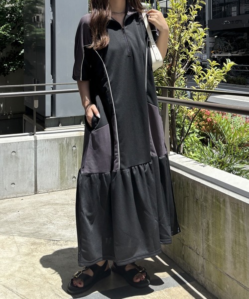 FIRST MOOD ワンピース 「FIRSTMOODコラボ」ハーフジップ配色半袖