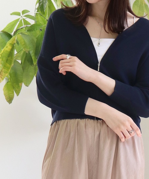 Jines（ジネス） カーディガン ホールガーメント VネックZIP