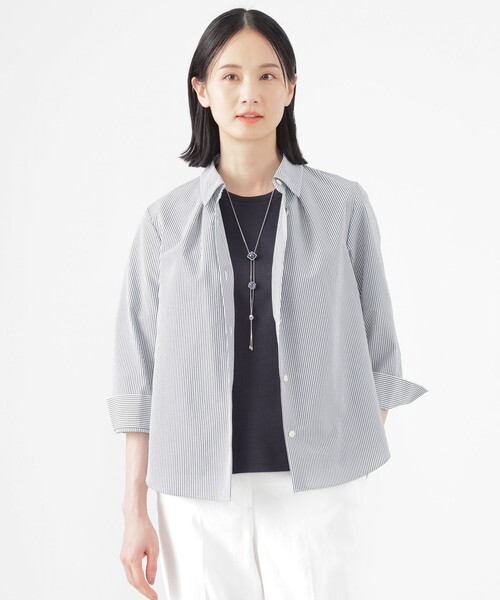 ブラウス シャツ 「接触冷感」「UV対策」「ウォッシャブル」ファンクションタイプライターストライプシャツブラウス レディース