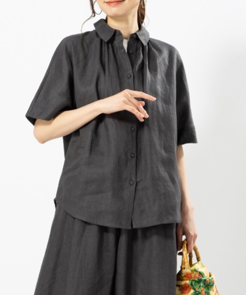 ブラウス シャツ フレンチリネンギャザーデザイン2WAYシャツ｜麻
