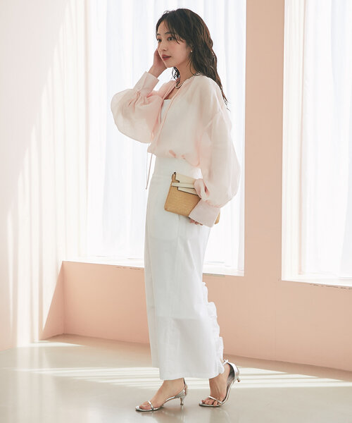 【新品タグ付き】シアーリボンボリュームスリーブブラウス ラブティックボンボン La boutique Bonbon ブラウス シャツ 「ふんわり透け感が美しい