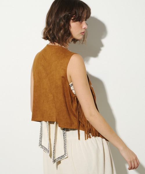 Unitage（ユニテージ） ベスト ジレ フェイクスエードフリンジベスト