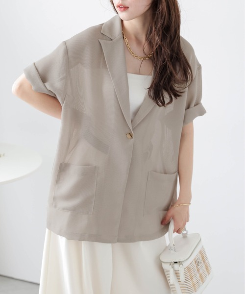 La-gemme コート アウター メッシュシアージャケット レディース