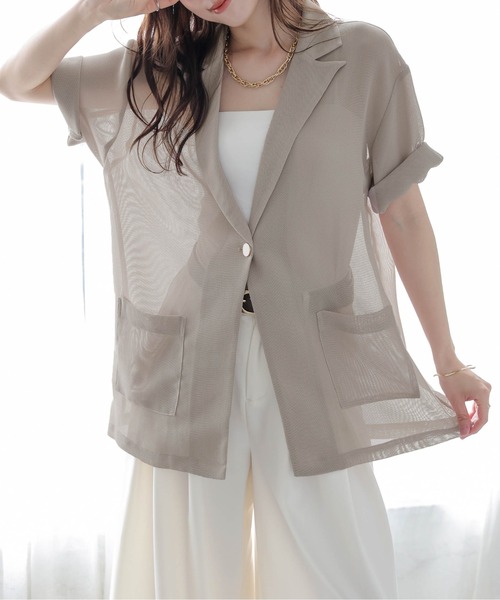 La-gemme コート アウター メッシュシアージャケット レディース