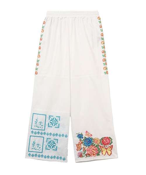 ROSE BUD パンツ FLOWER EMBROIDARY EASY PANTS レディース