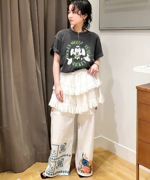 ROSE BUD パンツ FLOWER EMBROIDARY EASY PANTS レディース