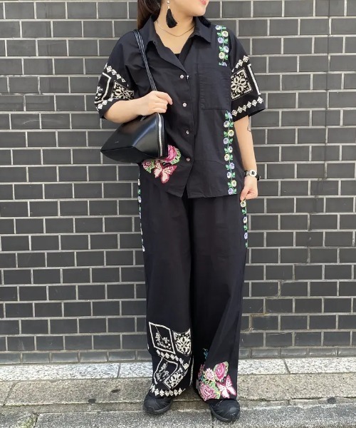 ROSE BUD パンツ FLOWER EMBROIDARY EASY PANTS レディース