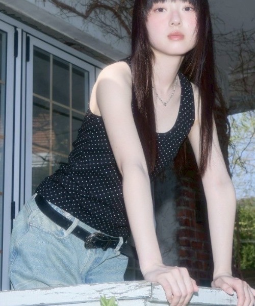 タンクトップ ノースリーブ 「FANCY CLUB」Dot Button Sleeveless レディース