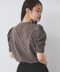 ブラウス シャツ 半袖 柄プリントピンタックブ...の詳細画像1